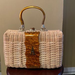 Encore vintage frosted wicker and lucite mid-century handle purse
